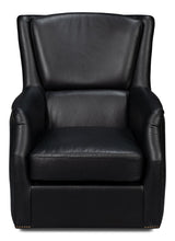 Sarreid Baker Leather Swivel Chair  Onyx Black