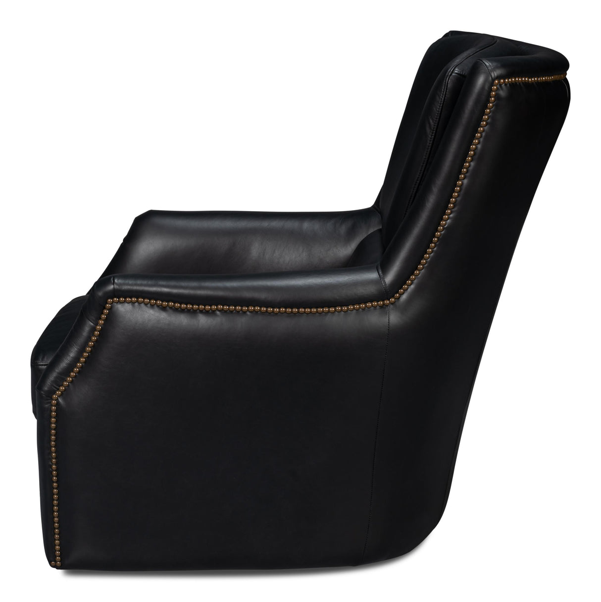 Sarreid Baker Leather Swivel Chair  Onyx Black