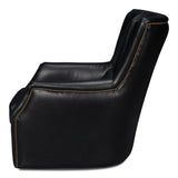 Sarreid Baker Leather Swivel Chair  Onyx Black