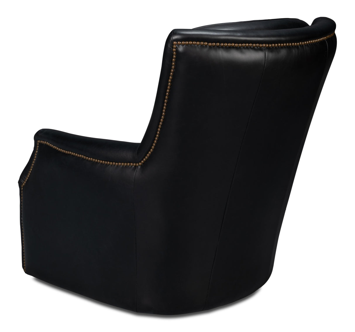 Sarreid Baker Leather Swivel Chair  Onyx Black