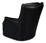 Sarreid Baker Leather Swivel Chair  Onyx Black