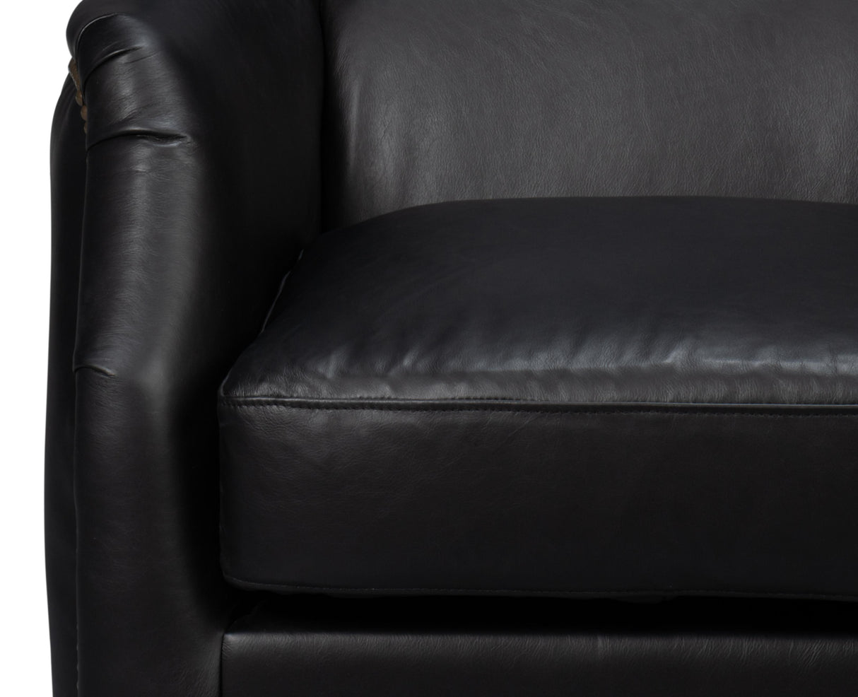Sarreid Baker Leather Swivel Chair  Onyx Black