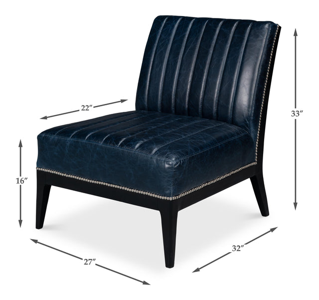 Sarreid Agave Slipper Chair Distilled Lthr  Blue