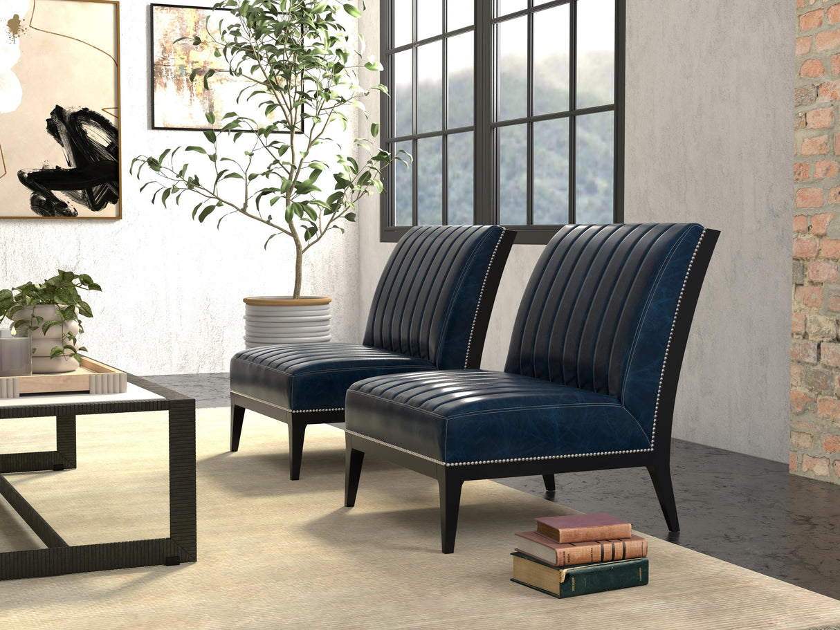 Sarreid Agave Slipper Chair Distilled Lthr  Blue