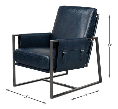 Sarreid Edmonds Distilled Leather Chair Blue