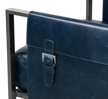 Sarreid Edmonds Distilled Leather Chair Blue