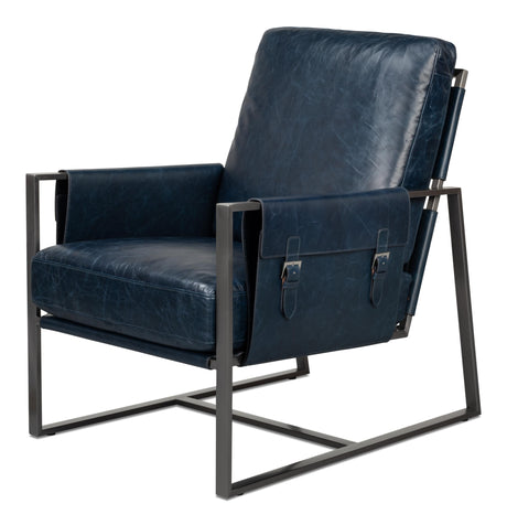 Sarreid Edmonds Distilled Leather Chair Blue