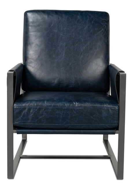 Sarreid Edmonds Distilled Leather Chair Blue