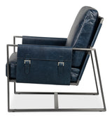 Sarreid Edmonds Distilled Leather Chair Blue