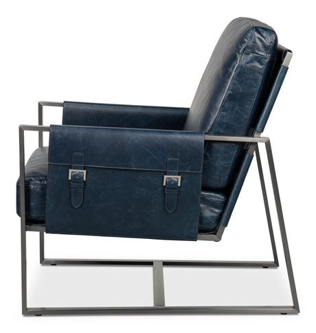 Sarreid Edmonds Distilled Leather Chair Blue