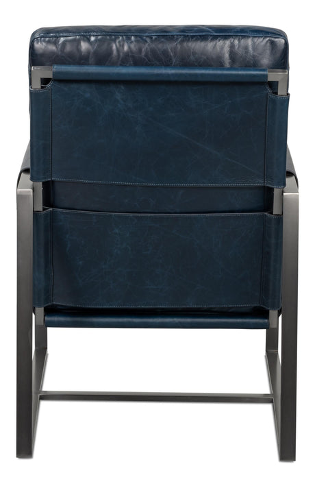 Sarreid Edmonds Distilled Leather Chair Blue