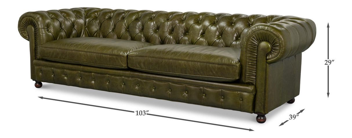 Sarreid Savile Leather Sofa  Green