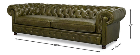 Sarreid Savile Leather Sofa  Green