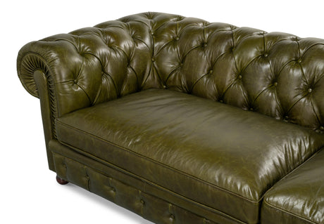 Sarreid Savile Leather Sofa  Green