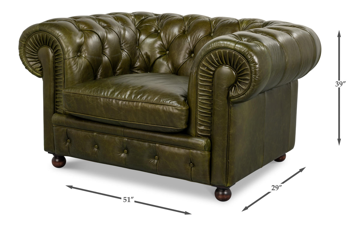 Sarreid Savile Leather Chair Green