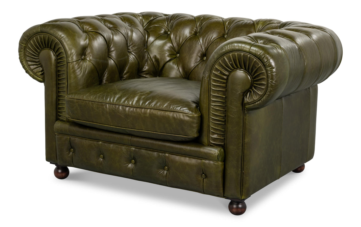 Sarreid Savile Leather Chair Green