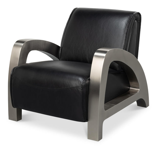 Sarreid Carlisle Armchair  Leather Onyx Black