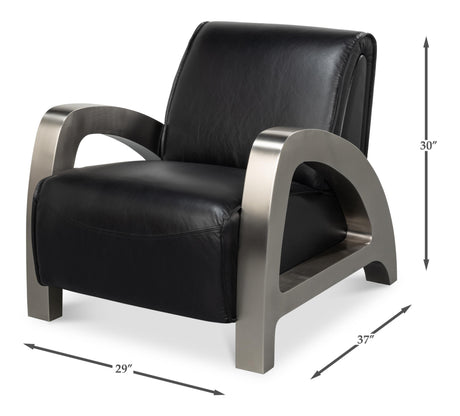 Sarreid Carlisle Armchair  Leather Onyx Black