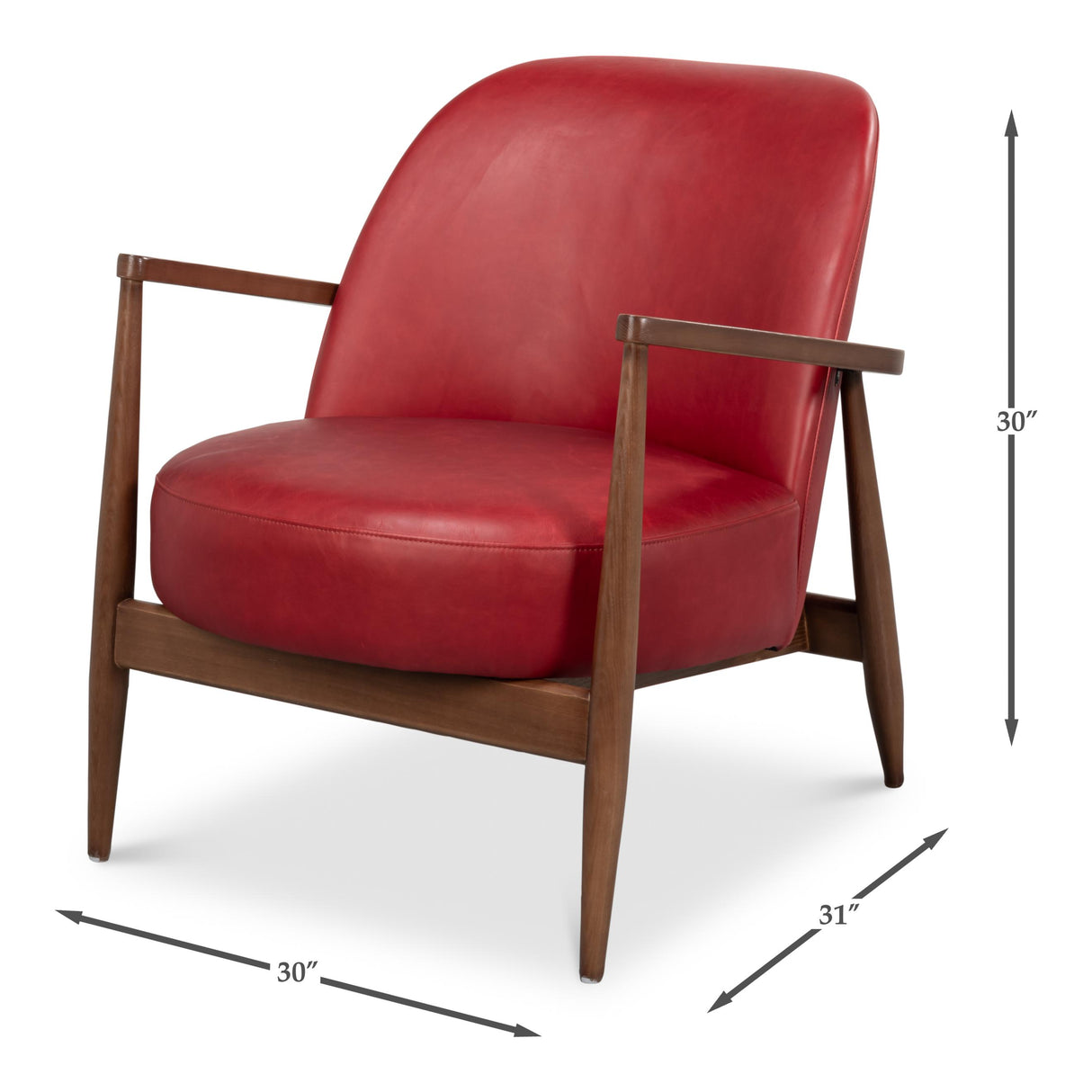 Sarreid Pindar Armchair  Leather  New Rouge Red