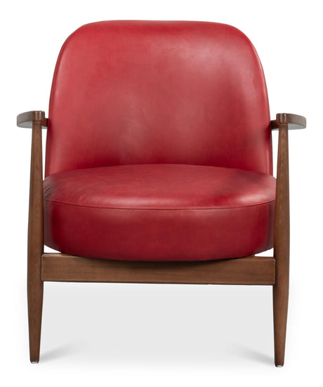 Sarreid Pindar Armchair  Leather  New Rouge Red