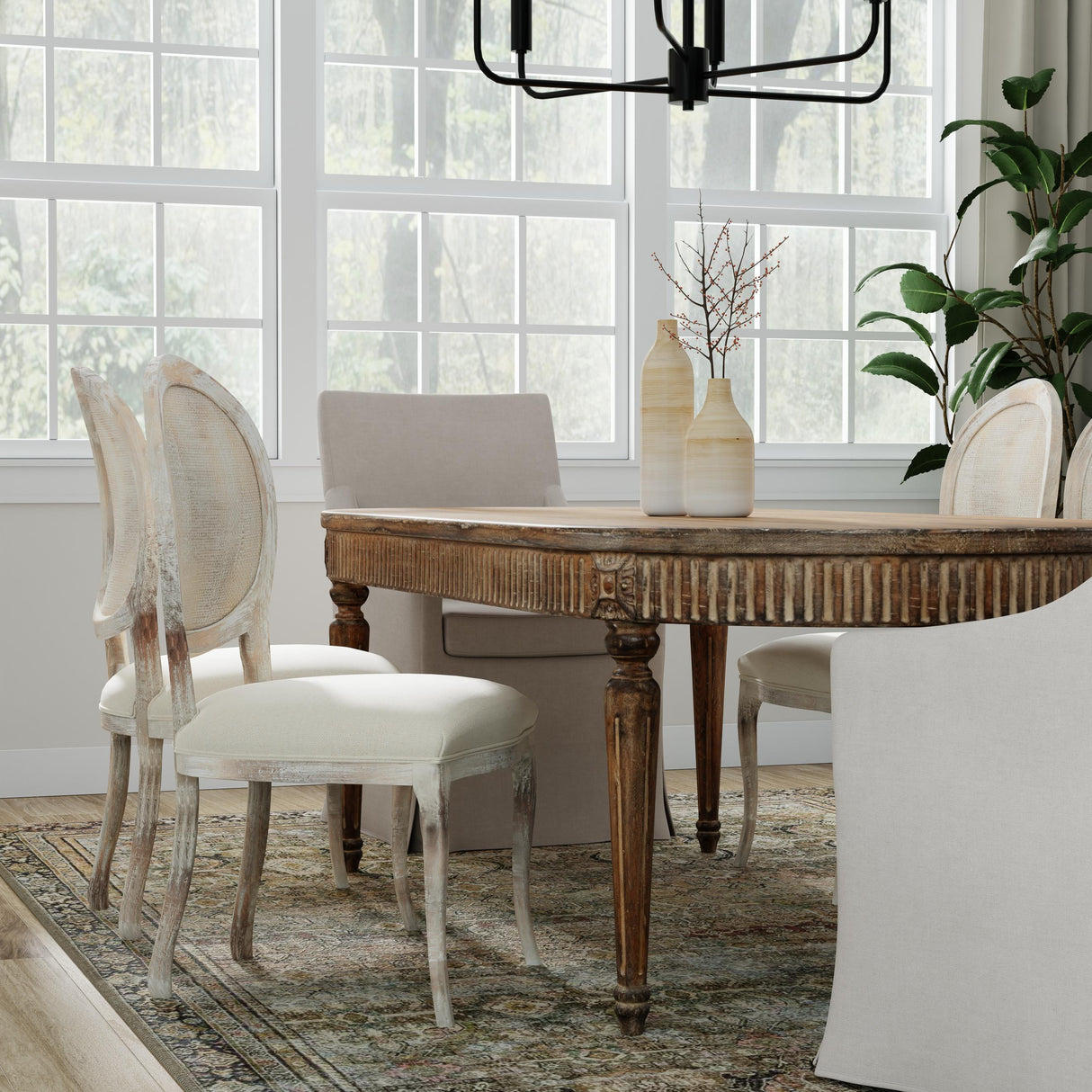 Sarreid Oval Cane Back S/Chair  Grey Oak  Flax