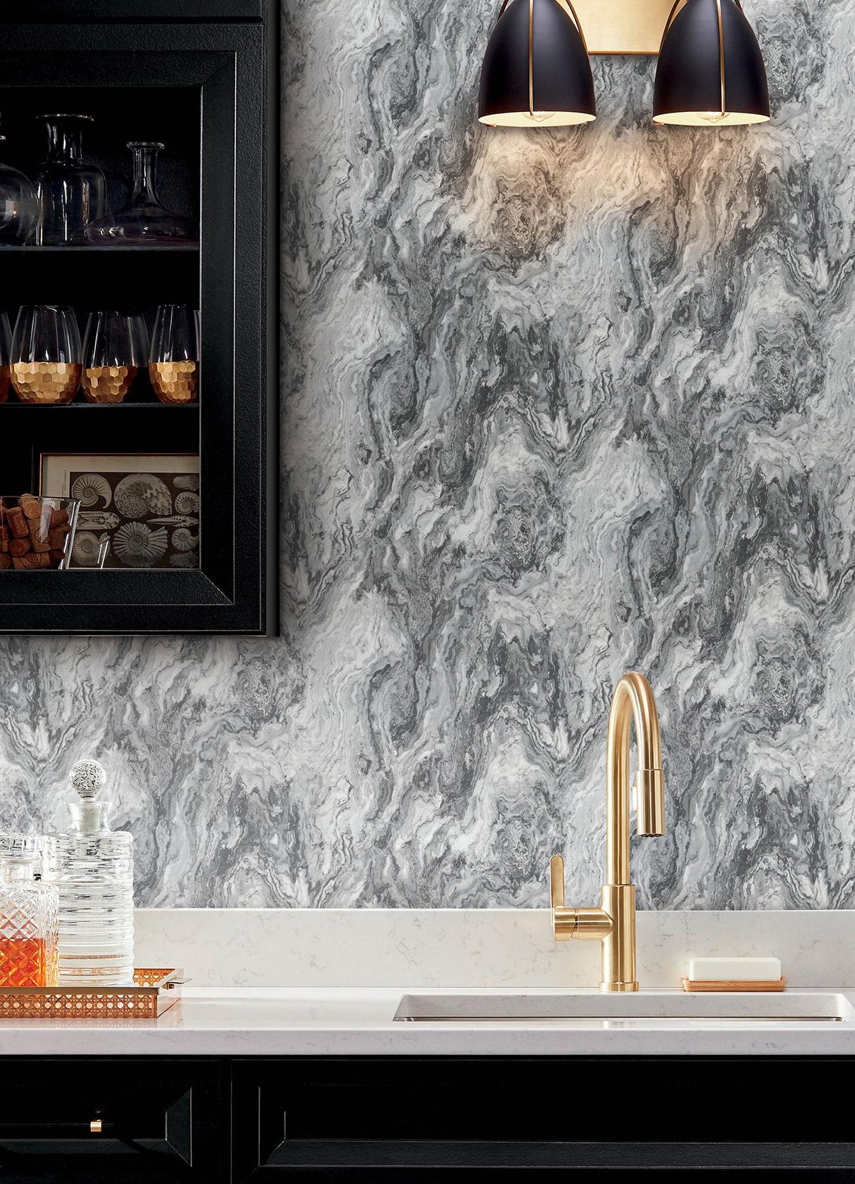 Brewster Home Fashions Advantage Kitchen & Bath 2 Star Charcoal Wallpaper