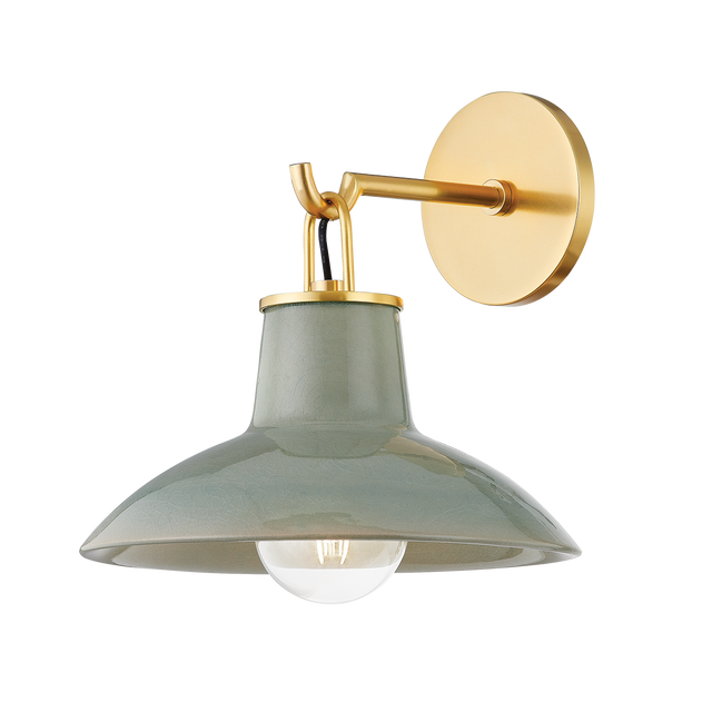 Hudson Valley Lighting Pottersville Aged Brass/Ceramic Moss Crackle 10.5W x 10.5L x 11.25H Wall Sconce