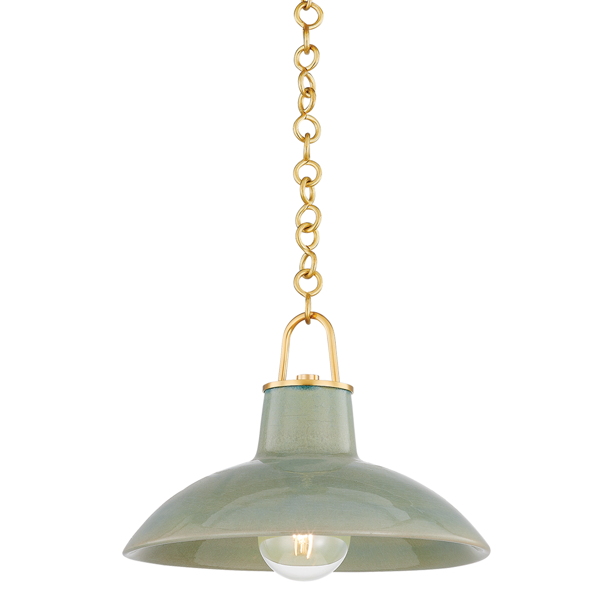 Hudson Valley Lighting Pottersville Aged Brass/Ceramic Moss Crackle 12.5W x 12.5L x 10H Pendant
