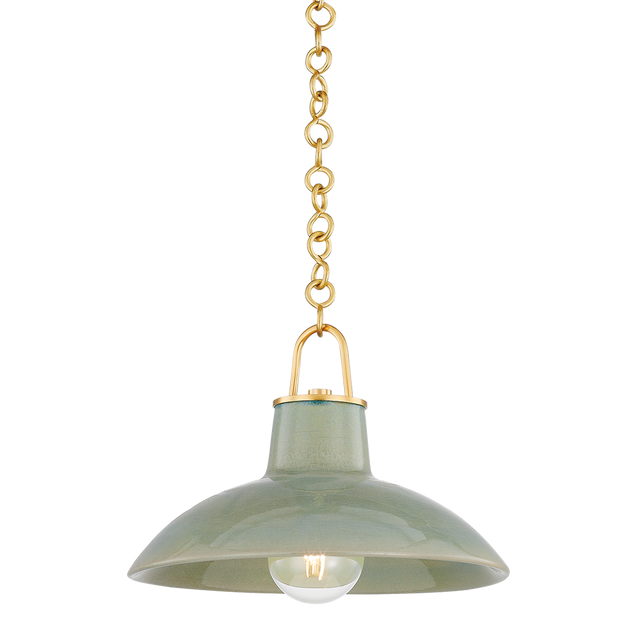 Hudson Valley Lighting Pottersville Aged Brass/Ceramic Moss Crackle 12.5W x 12.5L x 10H Pendant