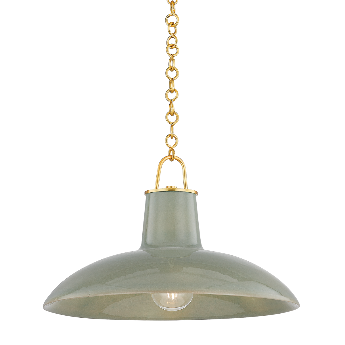 Hudson Valley Lighting Pottersville Aged Brass/Ceramic Moss Crackle 18W x 18L x 11.25H Pendant