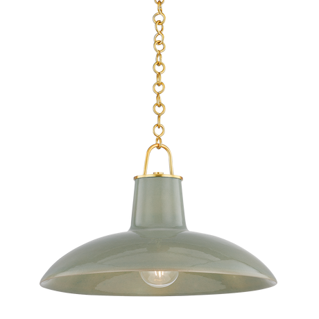 Hudson Valley Lighting Pottersville Aged Brass/Ceramic Moss Crackle 18W x 18L x 11.25H Pendant