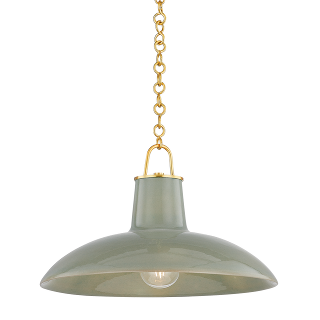 Hudson Valley Lighting Pottersville Aged Brass/Ceramic Moss Crackle 18W x 18L x 11.25H Pendant