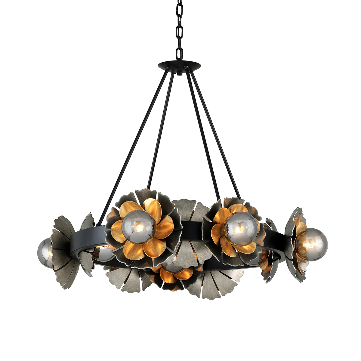 Corbett Lighting Magic Garden SOFT BLACK/STRIA SILVER LEAF/OLD WORLD GOLD LEAF 33.75W x 27H Chandelier