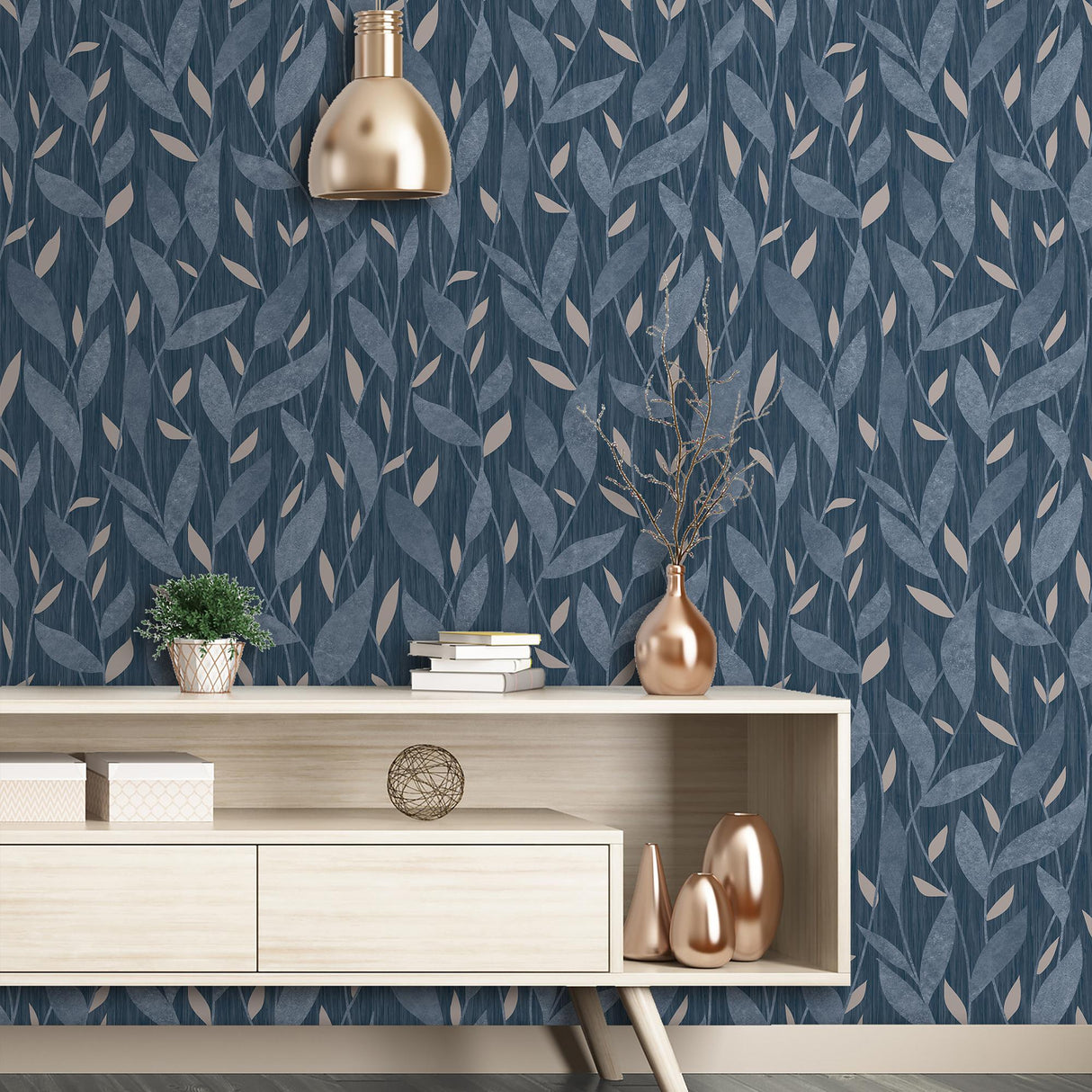 DecoratorsBest Dancing Leaves Trail Blue Wallpaper
