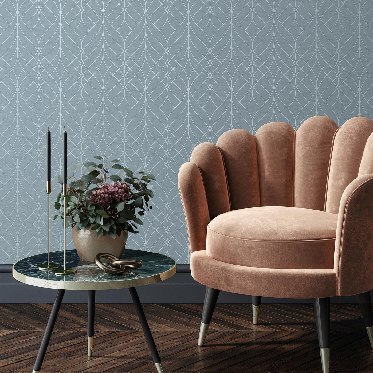 DecoratorsBest Linework Lattice Aqua Wallpaper