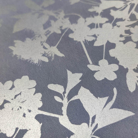 DecoratorsBest Shimmering Floral Canopy on Foil Blue Wallpaper