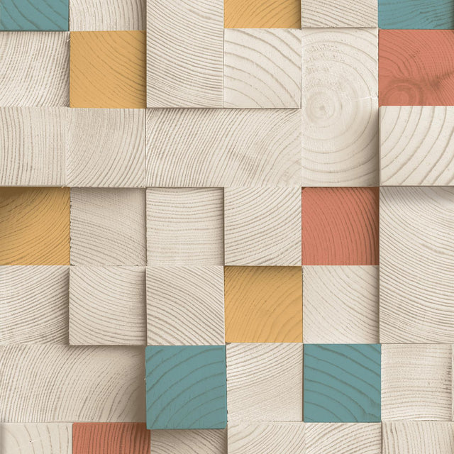 DecoratorsBest Wood Blocks Natural and Multi Colors Wallpaper