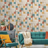 DecoratorsBest Wood Blocks Natural and Multi Colors Wallpaper