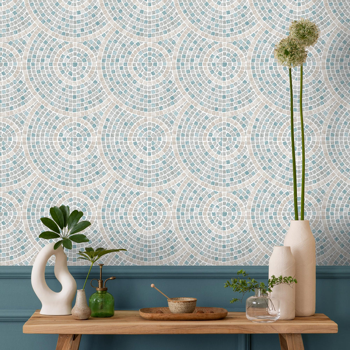 DecoratorsBest Mosaic Mirage Blue and Beige Wallpaper
