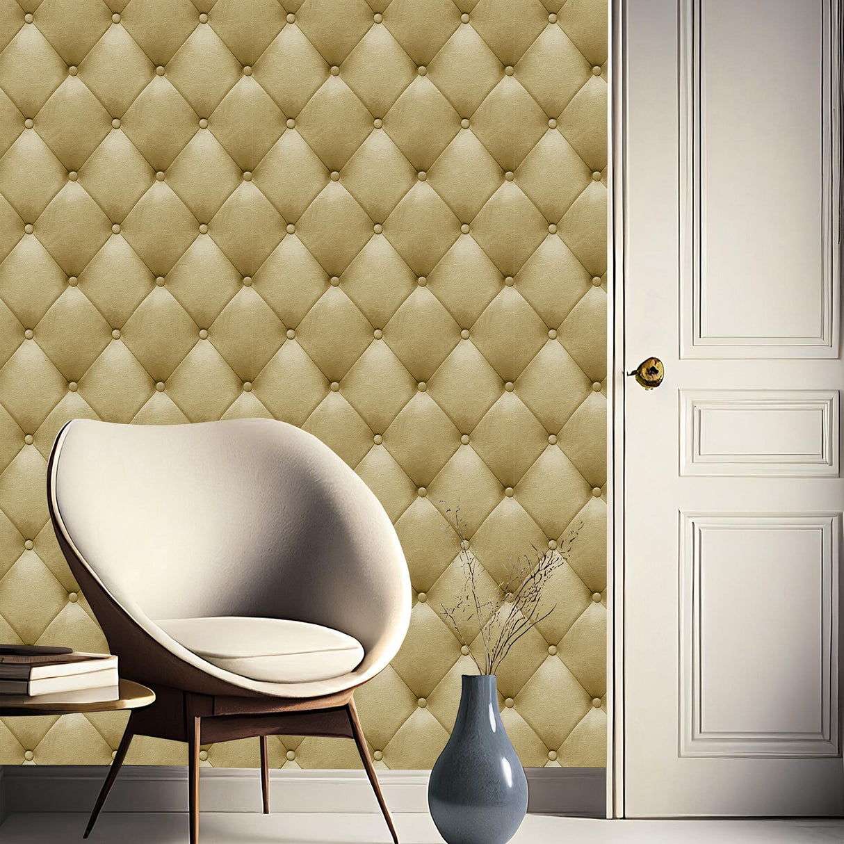 DecoratorsBest Faux Plush Quilted Diamond Upholstery Gold Wallpaper