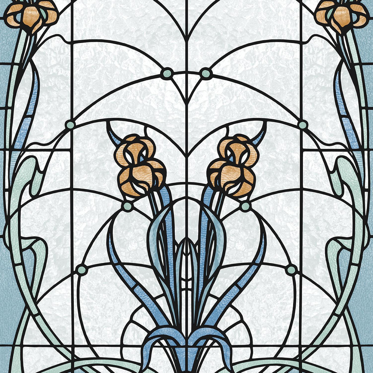 DecoratorsBest Floral Stained Glass Blue Wallpaper