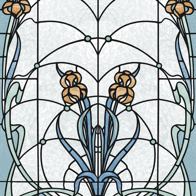 DecoratorsBest Floral Stained Glass Blue Wallpaper