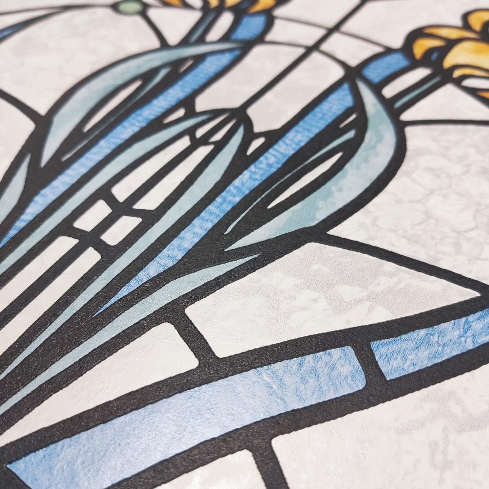 DecoratorsBest Floral Stained Glass Blue Wallpaper