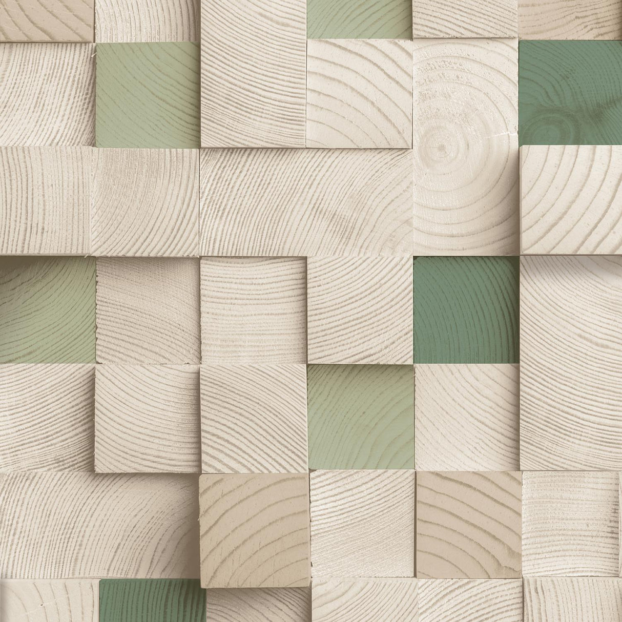 DecoratorsBest Wood Blocks Natural and Greens Wallpaper