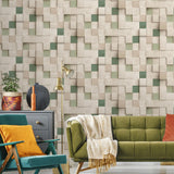 DecoratorsBest Wood Blocks Natural and Greens Wallpaper