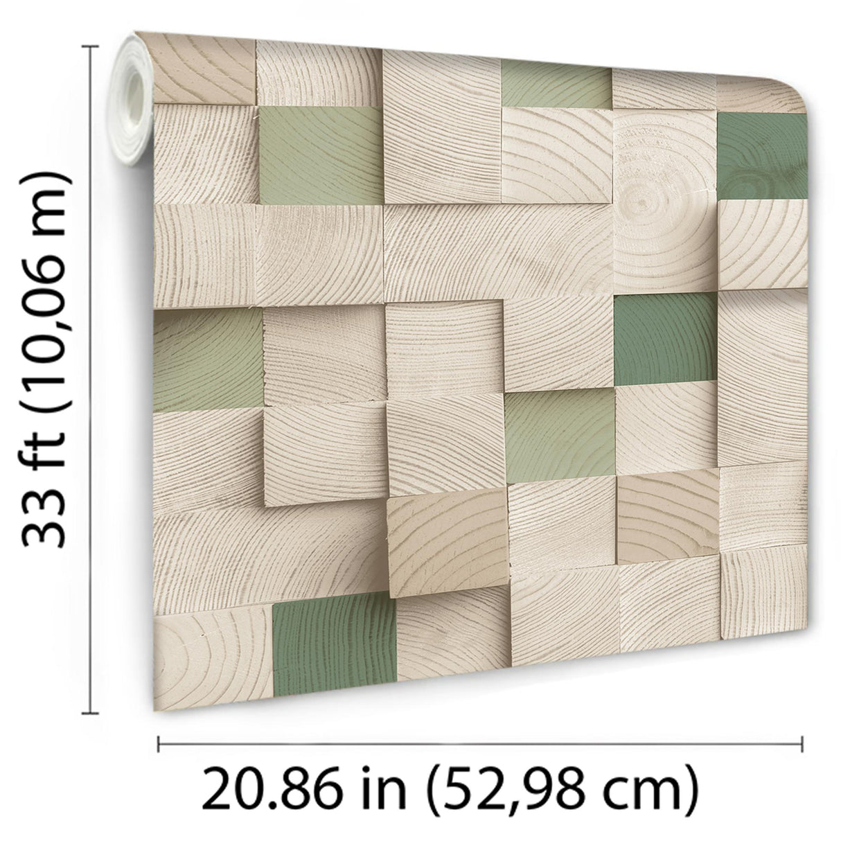 DecoratorsBest Wood Blocks Natural and Greens Wallpaper