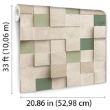 DecoratorsBest Wood Blocks Natural and Greens Wallpaper