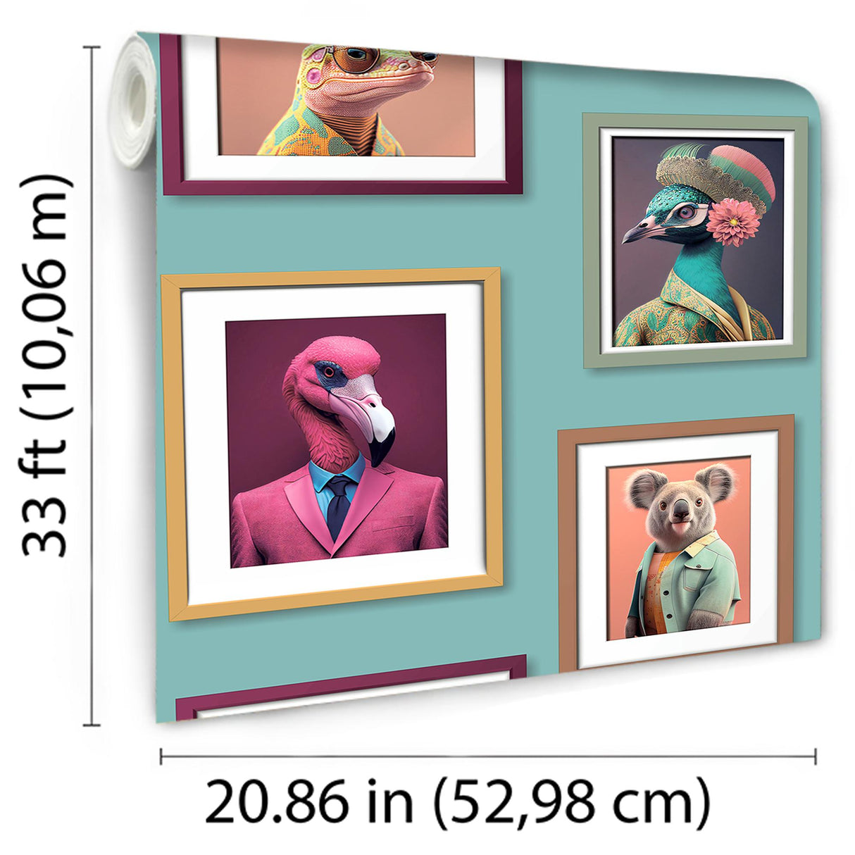 DecoratorsBest Funky Animal Portraits Green Ground Wallpaper