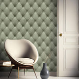 DecoratorsBest Faux Plush Quilted Diamond Upholstery Green Wallpaper