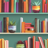 DecoratorsBest Modern Bookshelf Green Ground Wallpaper